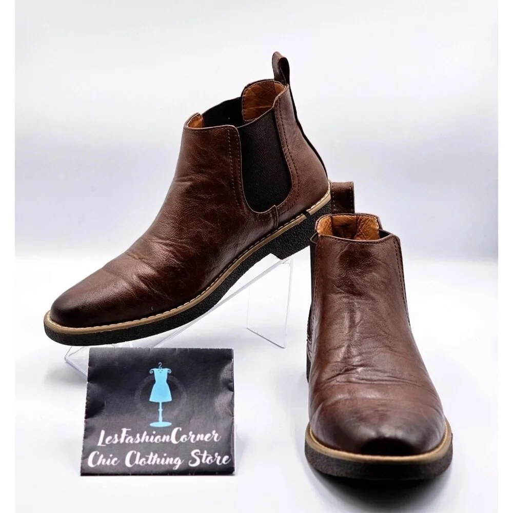 Deer Stags Men's Brown Vegan Leather Rockland Chelsea Boots Size 8M 2163 - Picture 1 of 16
